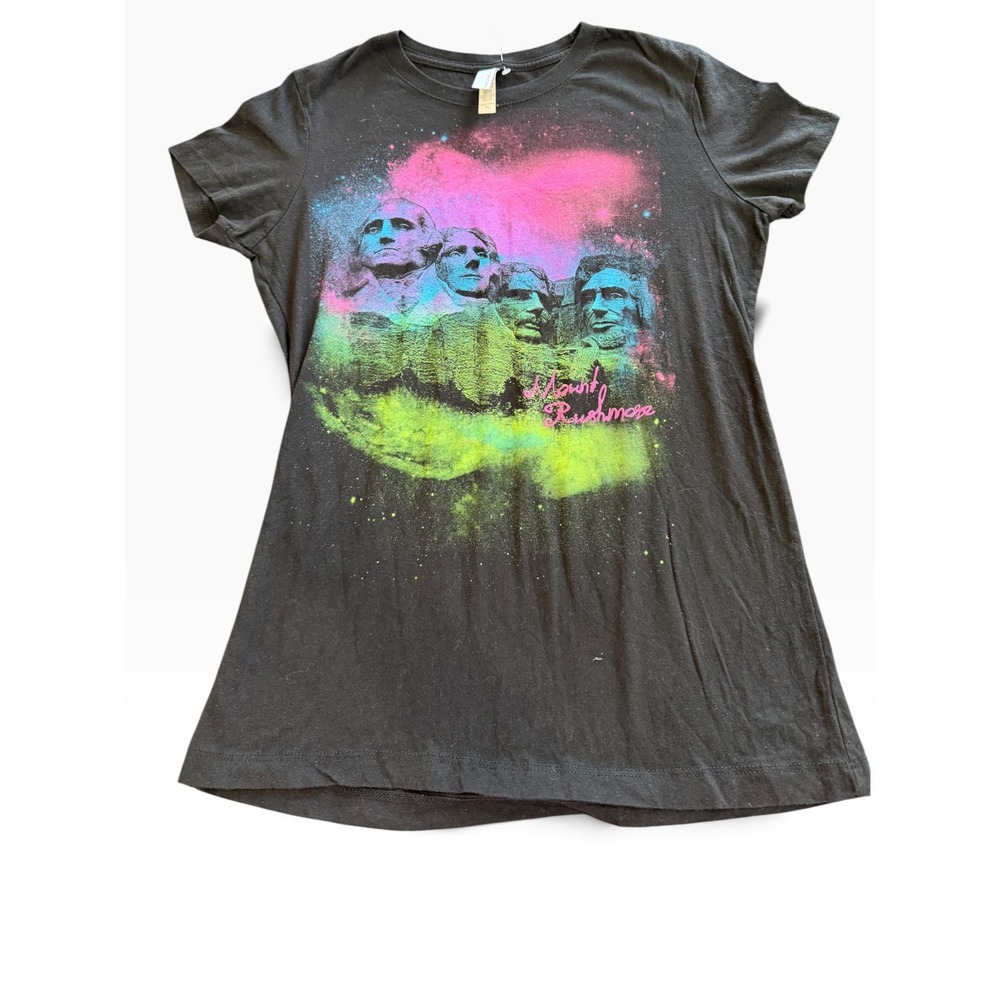 Next Level Mount Rushmore T-Shirt Womens XL Black Neon Graphic Souvenir EUC
